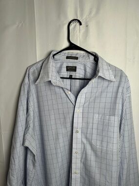 Arrow Light Blue and White Plaid Men's Dress Shirt
